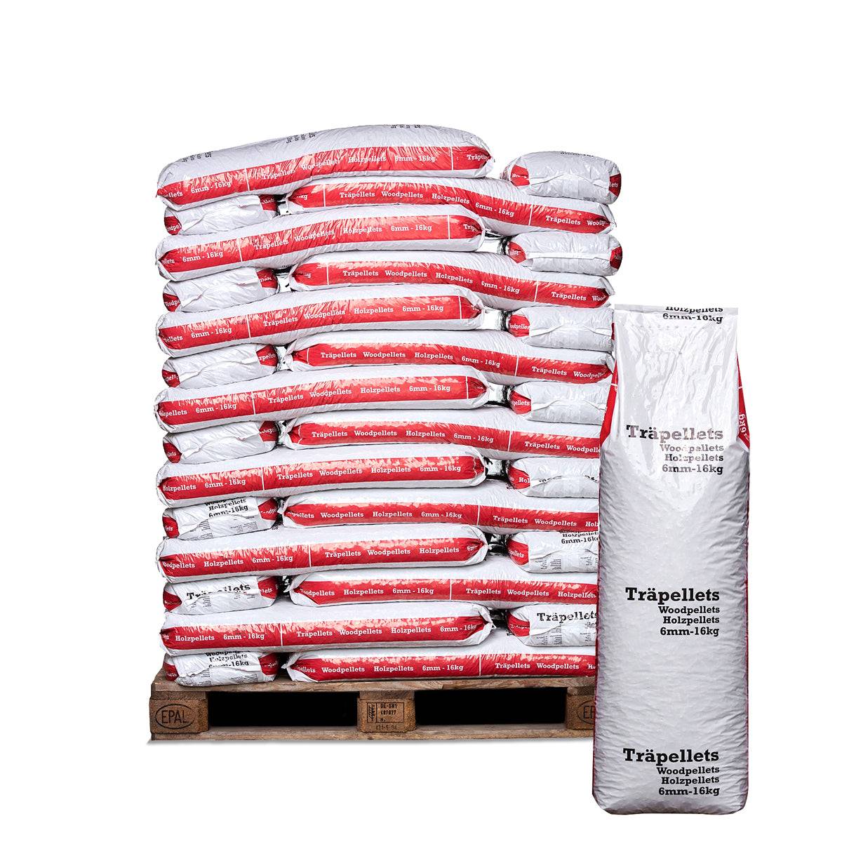 Svensk pellets 832kg, 16kg påsar, A1 kvalité 6 mm - Fraktfri