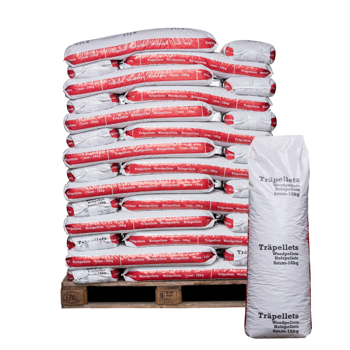 Svensk pellets 832kg, 16kg påsar, A1 kvalité 8 mm - Fraktfri