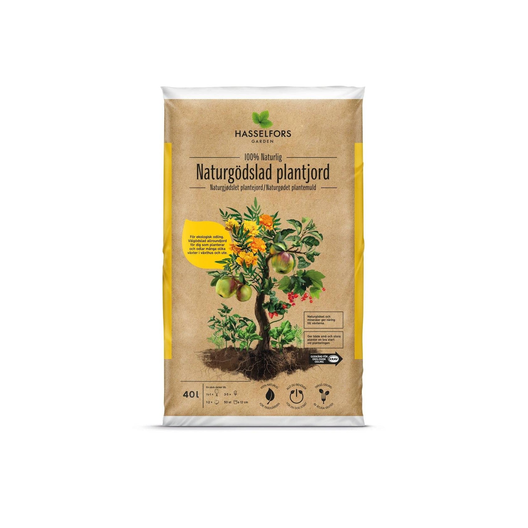Hasselfors Naturgödslad Planteringsjord 40L - Näringsrik ekologisk planteringsjord för trädgårdsodling och krukväxter, med naturlig gödsel