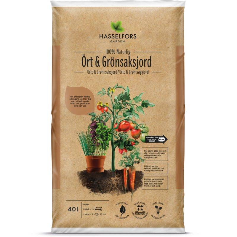 Hasselfors ört & grönsaksjord, 40 liter, 48st, Helpall
