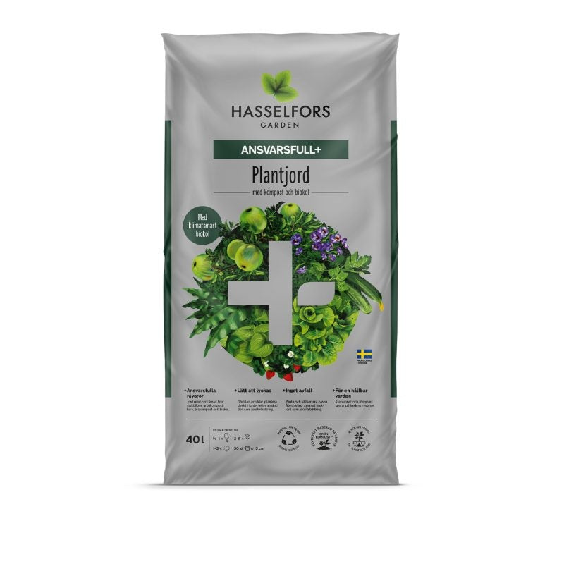 Hasselfors Ansvarsfull + Plantjord m Biokol 40 liter, 51st, Helpall