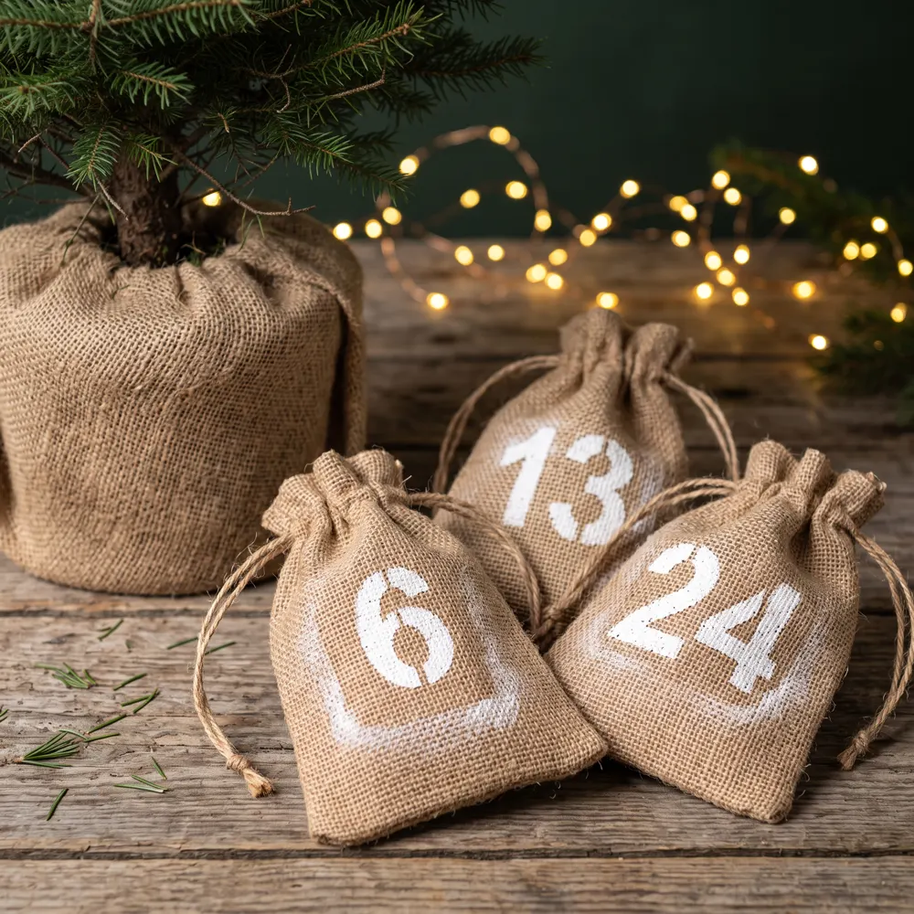 Numrerade jutepåsar till julkalendern