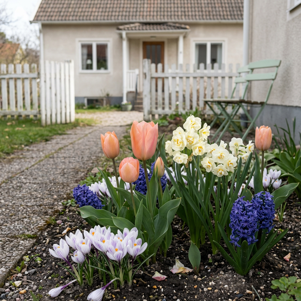 Mormors villaträdgård – AI-inspiration med ingående blommor i tidstypisk miljö