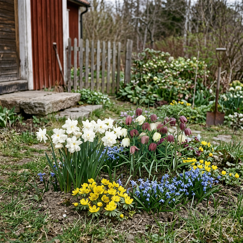 Mormors torparrabatt – AI-inspiration med ingående blommor i tidstypisk miljö