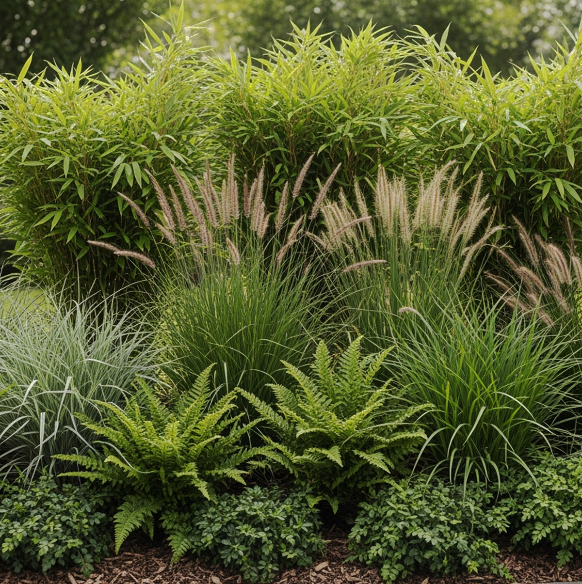 Gräs, bambu och ormbunkar