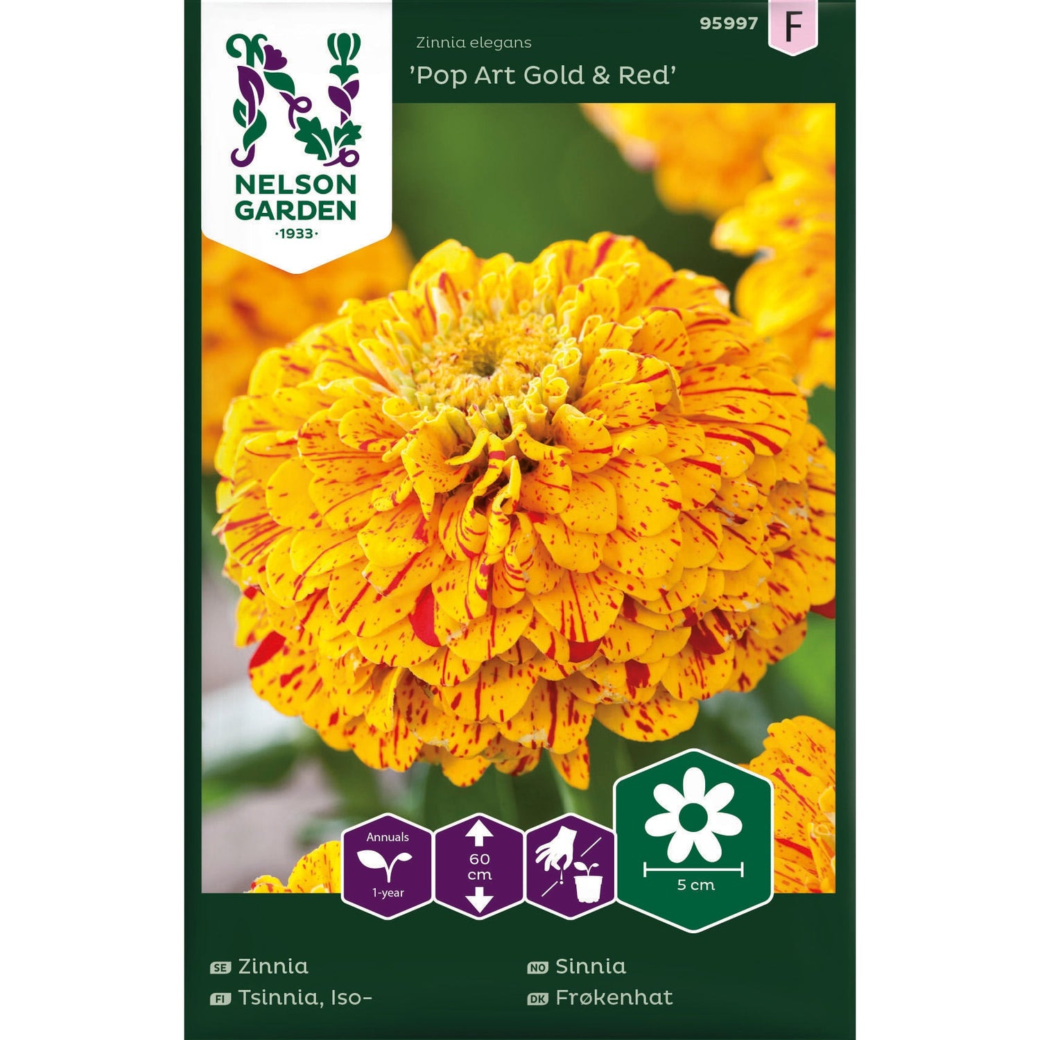 Zinnia Pop Art Gold &amp; Red