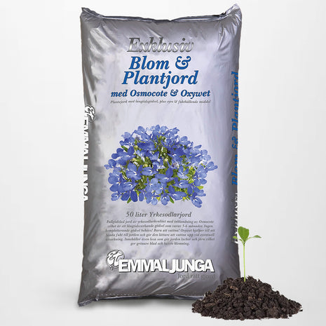 Emmaljunga eksklusiv blomstrings- og plantejord med Osmocote 50L - Fuld palle 39 stk - Gratis forsendelse