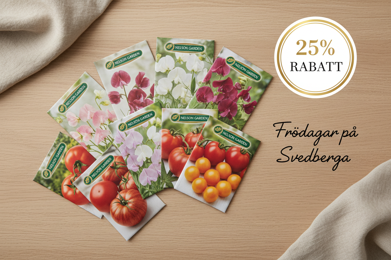 Frödagar på Svedberga kampanjbild med Nelson Garden fröer och 25% rabatt