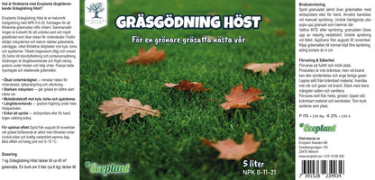 Etikett Ecoplant Gräsgödning Höst 5 liter NPK 0-11-21