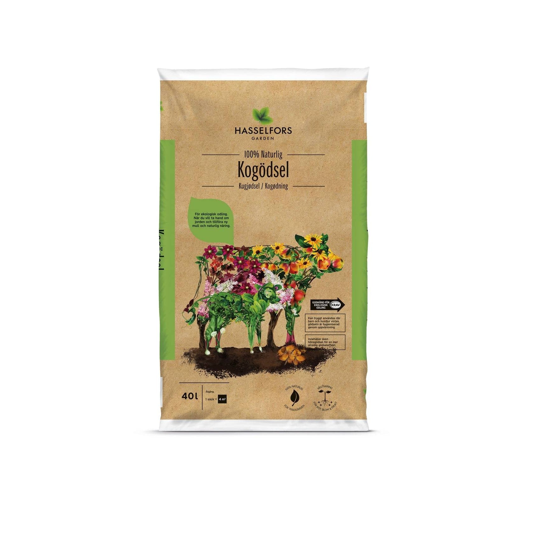 Hasselfors Kogödsel - Naturlig organisk gödning för näringsrik jord, perfekt för grönsaksodling och rabatter