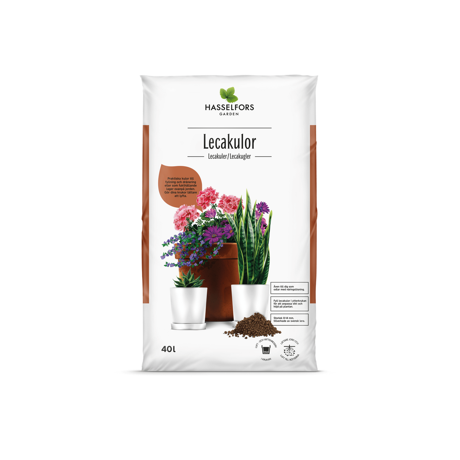 Hasselfors Lecakulor 40L - Dränerande lecakulor för förbättrad jordstruktur och syretillförsel i krukodling och växtbäddar