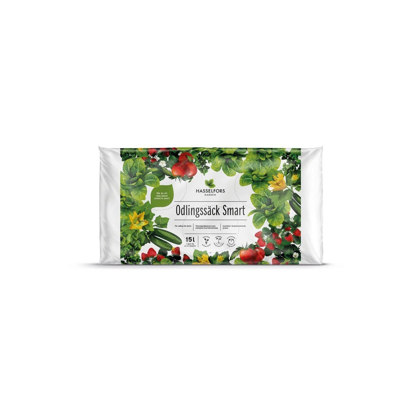 Hasselfors Odlingssäck Smart 15L - Färdigfylld odlingssäck med näringsrik jord för balkong- och terrassodling av grönsaker och kryddor