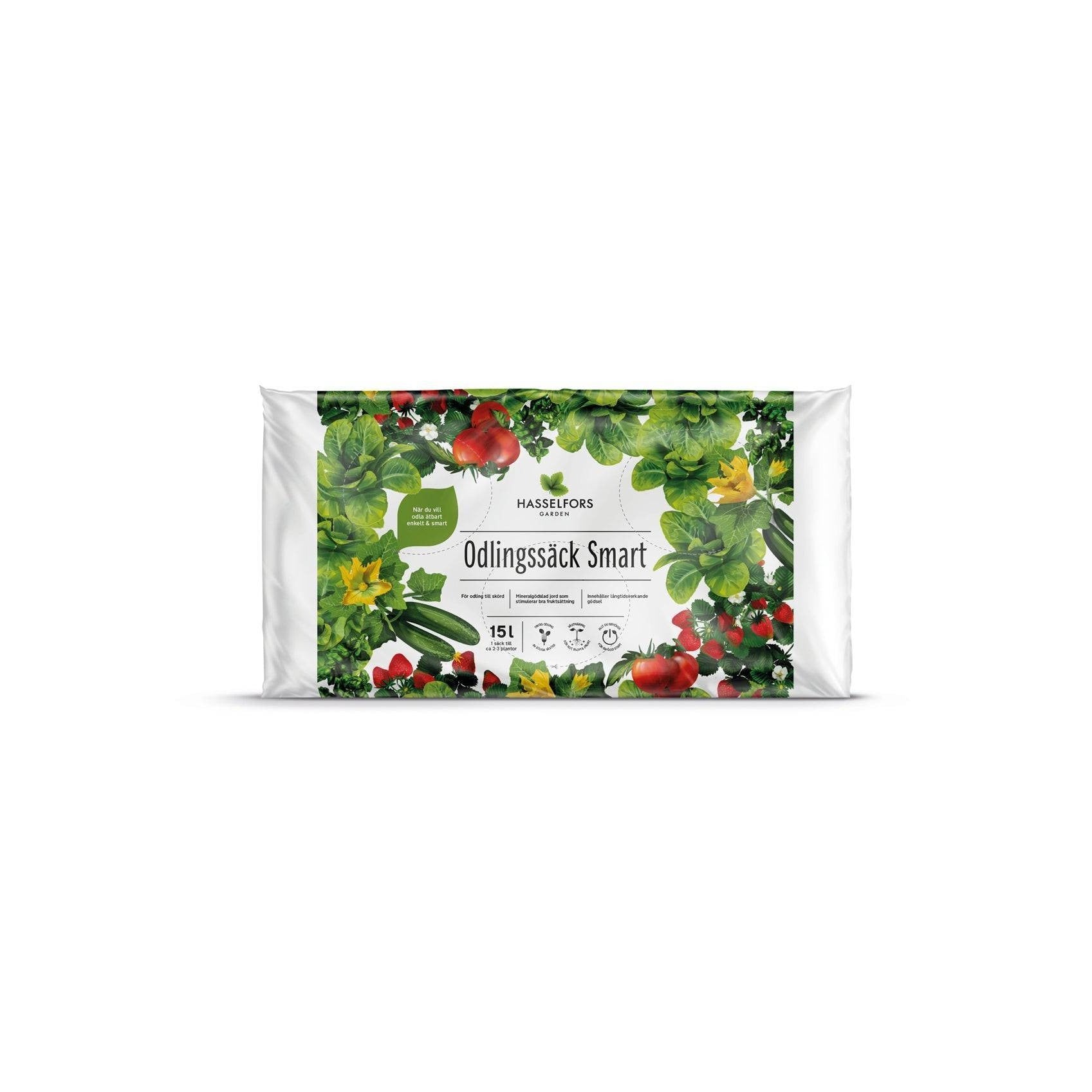 Hasselfors Odlingssäck Smart 15L - Färdigfylld odlingssäck med näringsrik jord för balkong- och terrassodling av grönsaker och kryddor