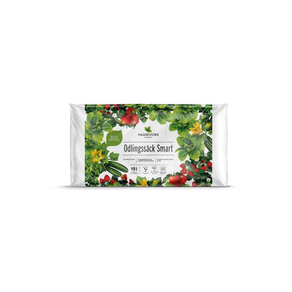 Hasselfors Odlingssäck Smart 15L - Färdigfylld odlingssäck med näringsrik jord för balkong- och terrassodling av grönsaker och kryddor