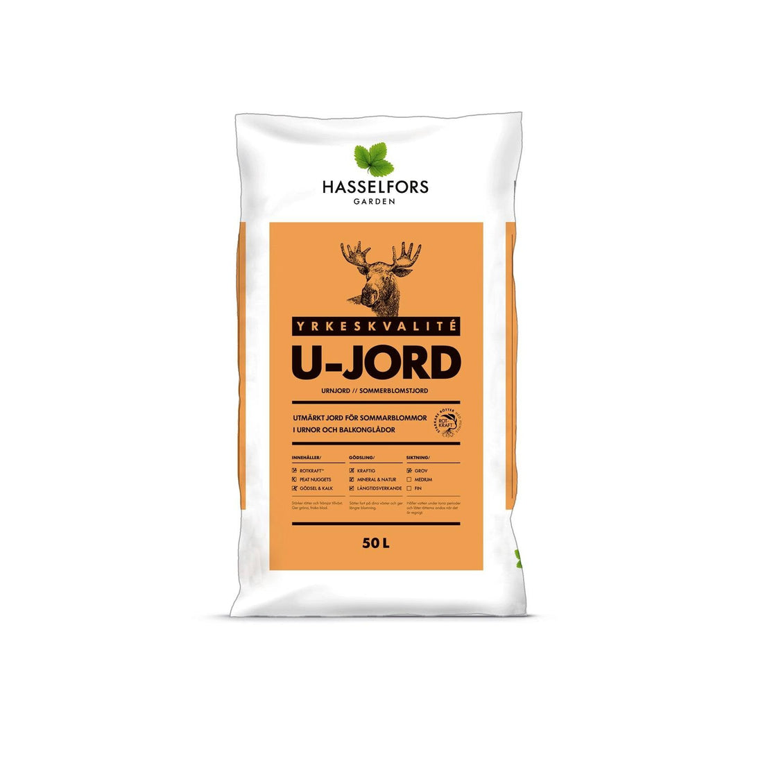 Hasselfors U-jord 50L - Universell planteringsjord för alla typer av trädgårdsväxter, krukodling och rabatter med balanserad näringssammansättning