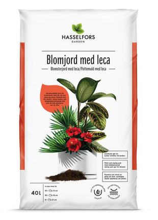 Hasselfors blomsterjord med Leca, 15 liter, 51 stk, Halvpalle