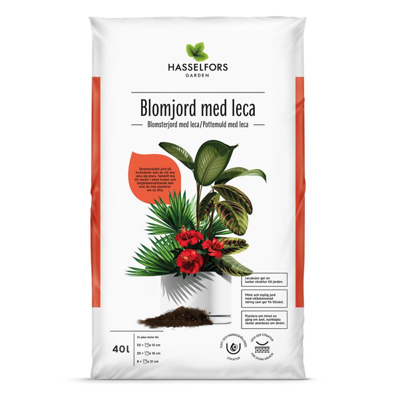 Hasselfors blomjord med Leca, 15 liter, 51st, Halvpall