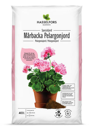 Hasselfors Mårbacka geraniumjord, 15 liter, 51 stk., Halv palle