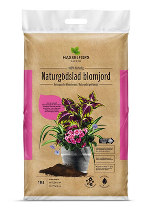 Hasselfors luonnollisesti lannoitettu kukkamaa 15 litraa, 51 kpl, puolilava