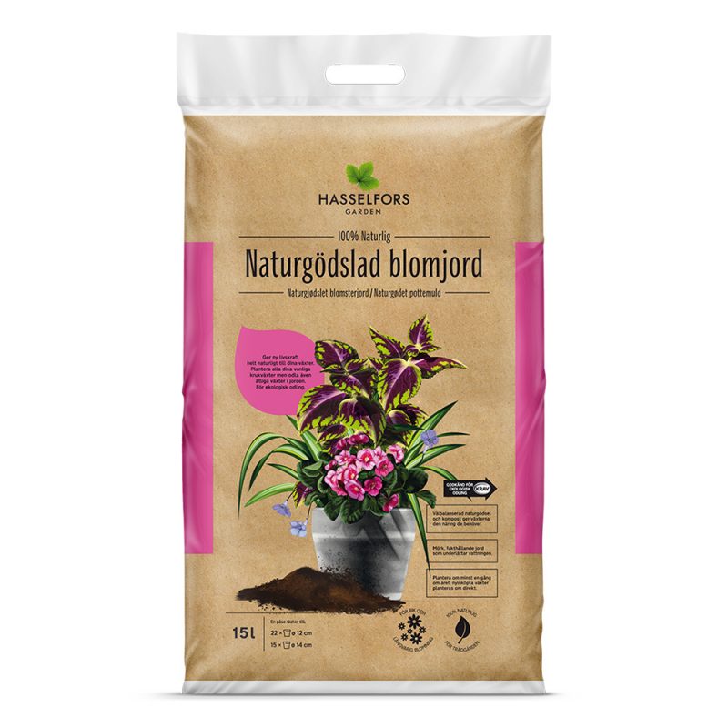 Hasselfors naturgödslad blomjord 15 liter, 51st, Halvpall