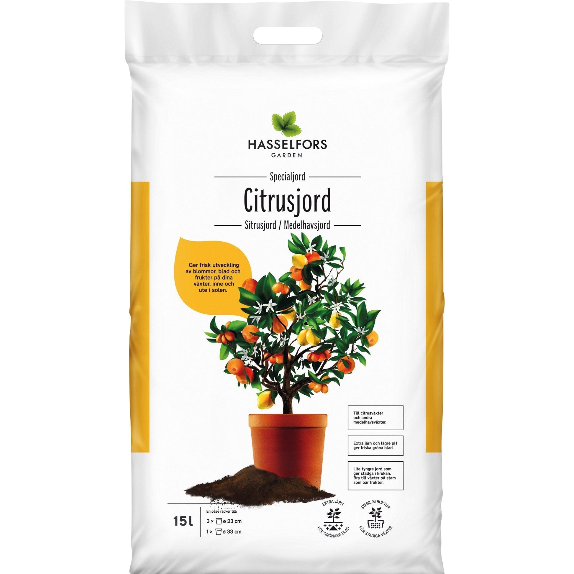 Hasselfors citrusjord, 15 liter, 51st, Halvpall