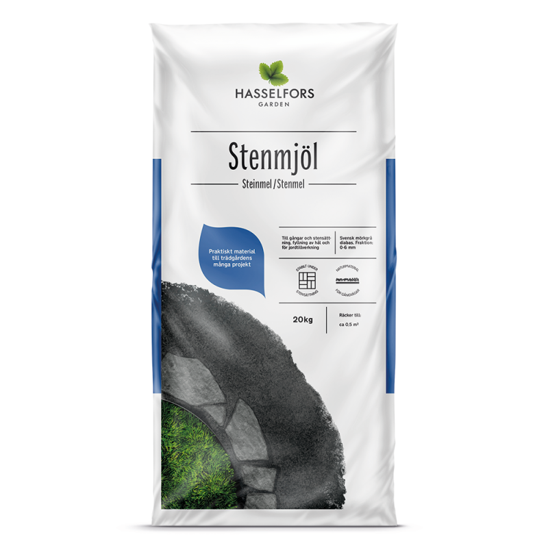 Hasselfors stenmjöl mörkgrå, 20kg, 42st, Helpall